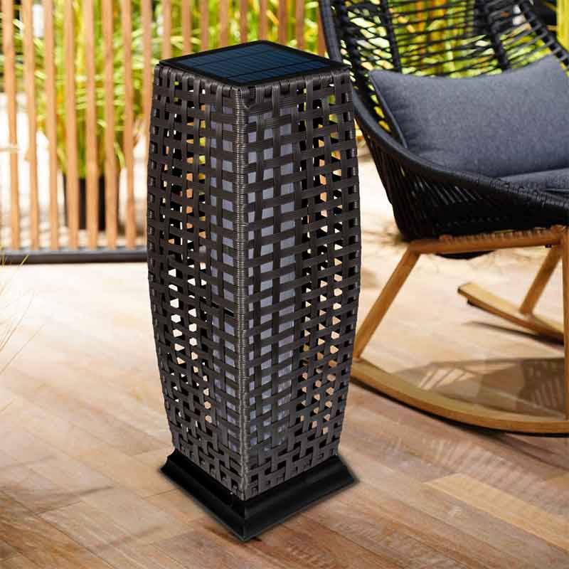 Waterproof Solar Power Resin Wicker Rattan Floor Patio Lamp