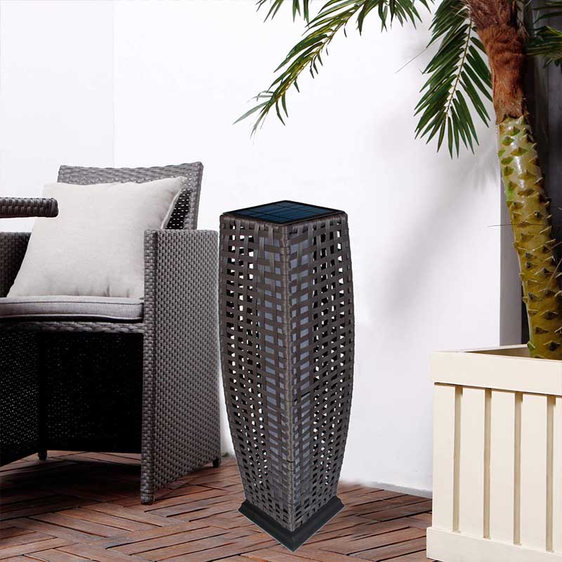 Waterproof Solar Power Resin Wicker Rattan Floor Patio Lamp