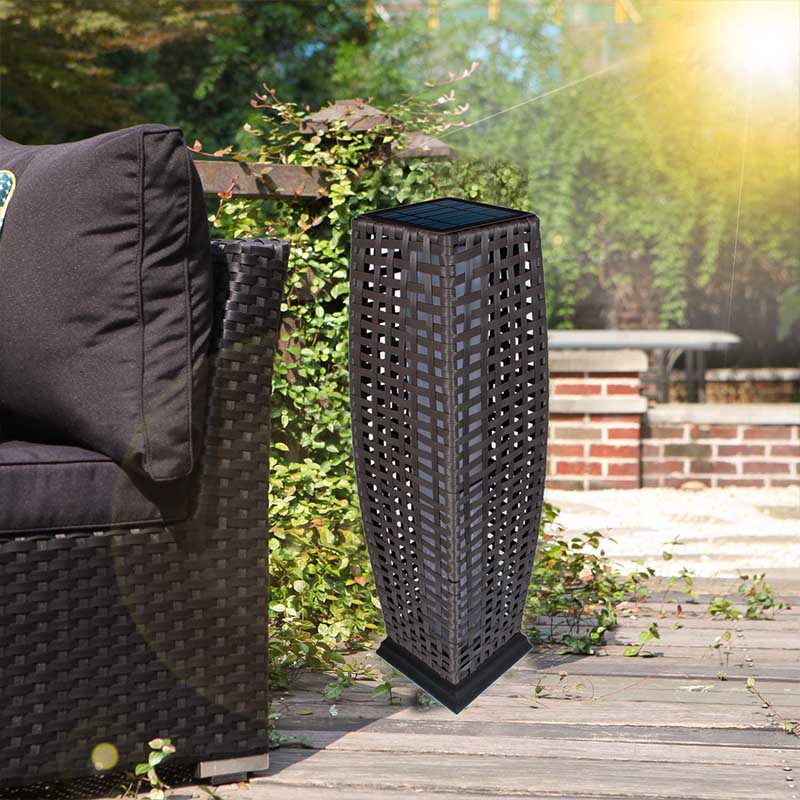 Waterproof Solar Power Resin Wicker Rattan Floor Patio Lamp