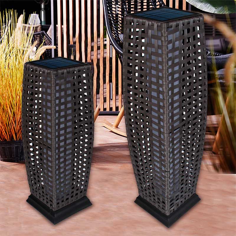 Waterproof Solar Power Resin Wicker Rattan Floor Patio Lamp