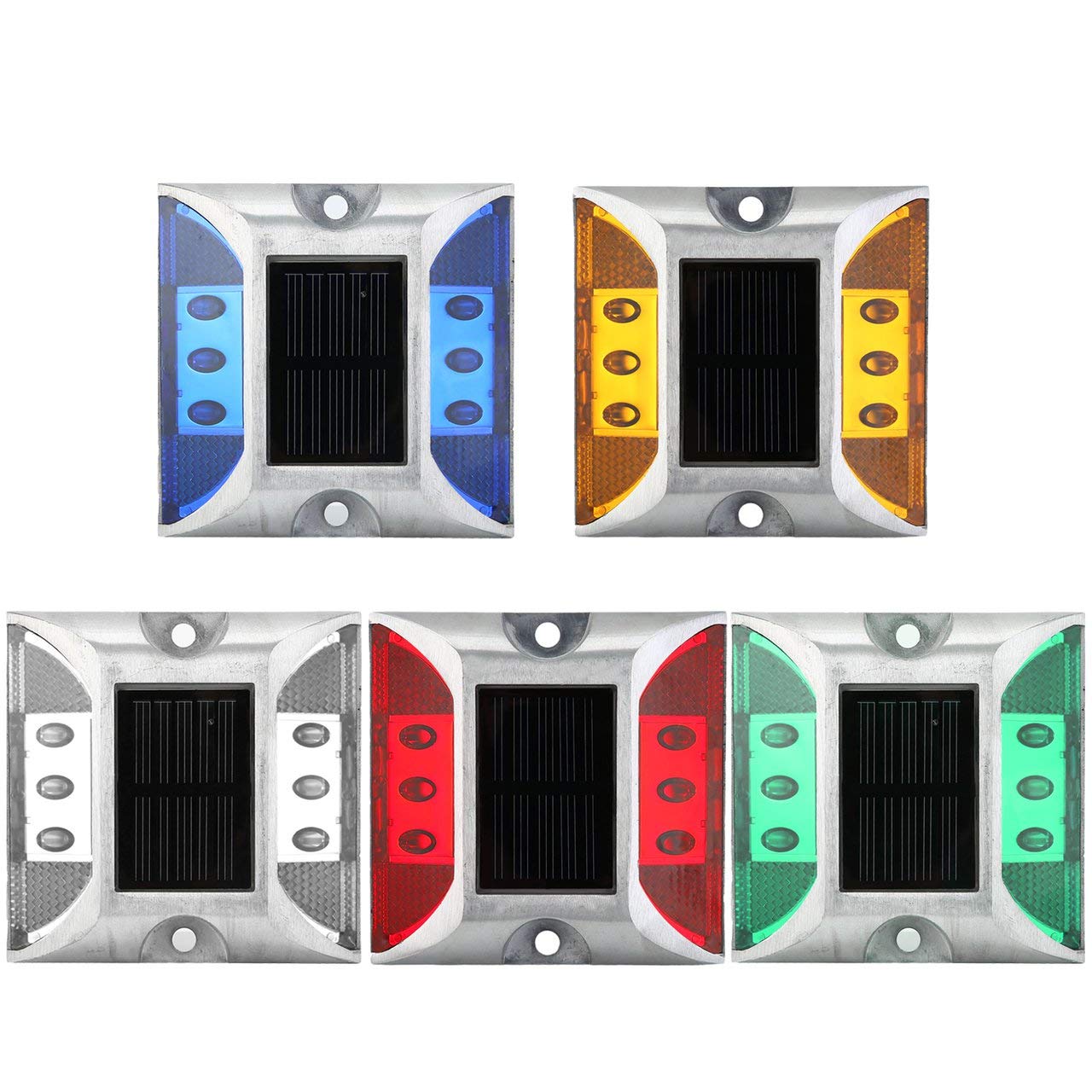 Reflective Aluminum Raised Pavement Warning Light 6 LED Solar Road Stud Marker