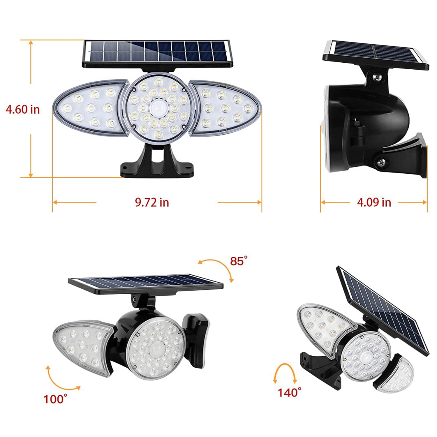 Three Heads Outdoor IP65 Waterproof Security Lights Solar Power Wireless 38 LED Flood Light