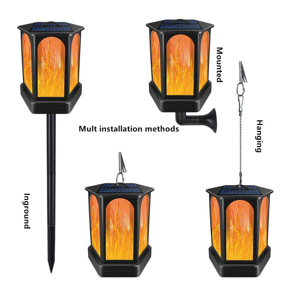 Flickering Dancing Garden Pathway Camping Light Flame Outdoor Solar Led Lantern