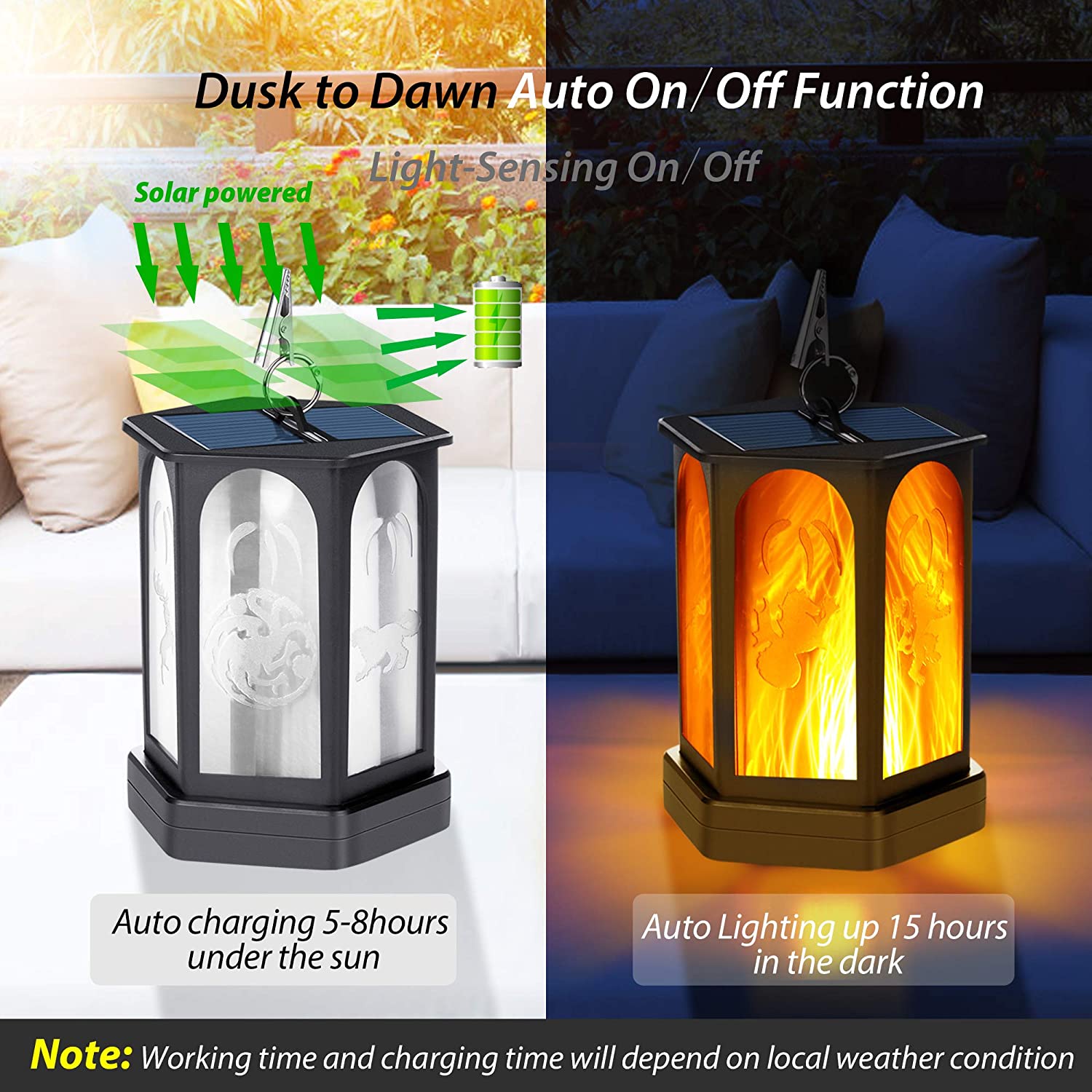 Flickering Dancing Garden Pathway Camping Light Flame Outdoor Solar Led Lantern
