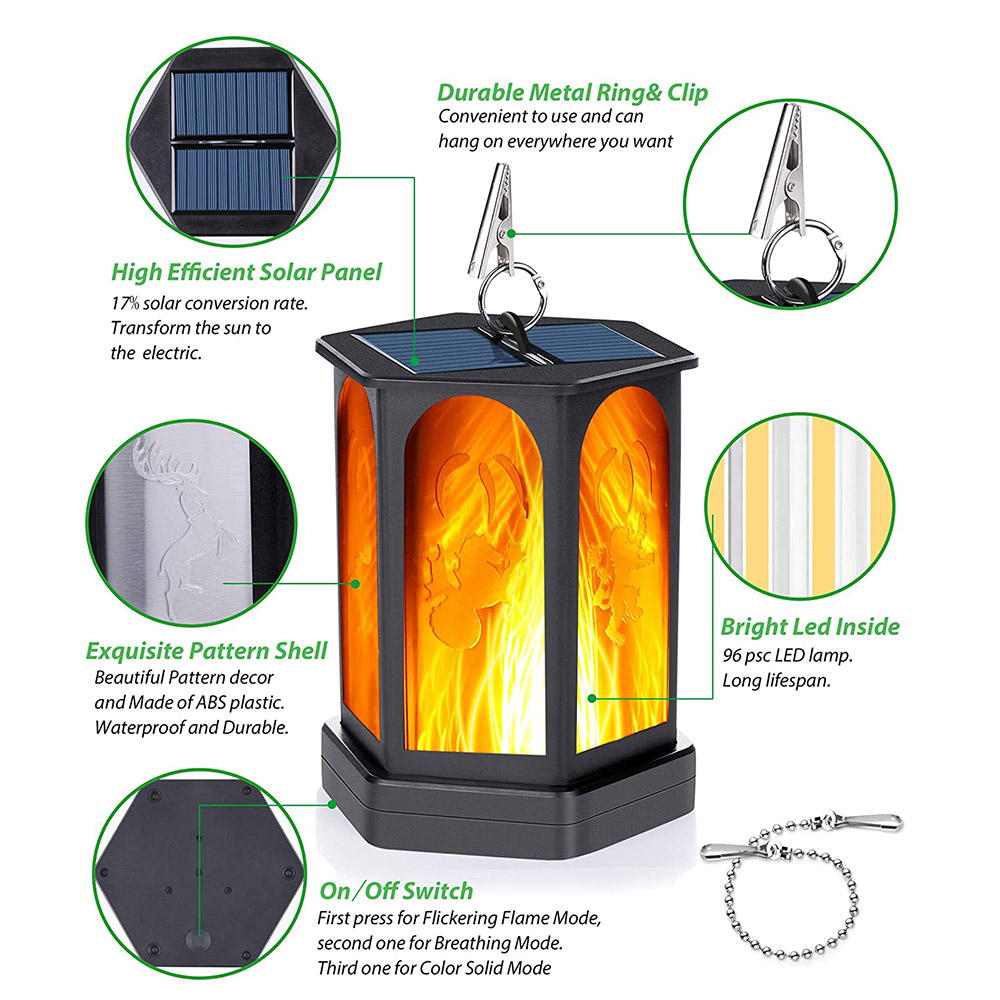 Flickering Dancing Garden Pathway Camping Light Flame Outdoor Solar Led Lantern