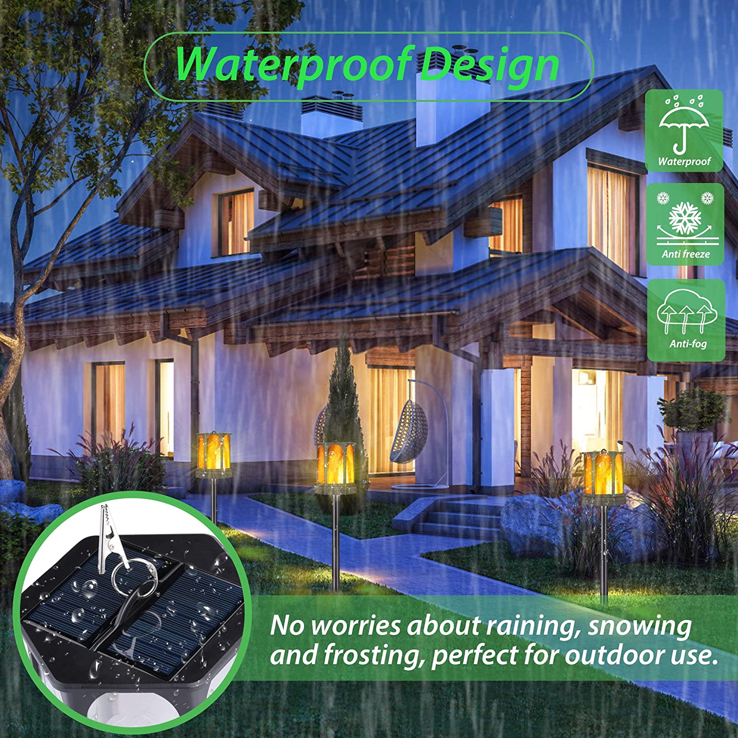 Flickering Dancing Garden Pathway Camping Light Flame Outdoor Solar Led Lantern