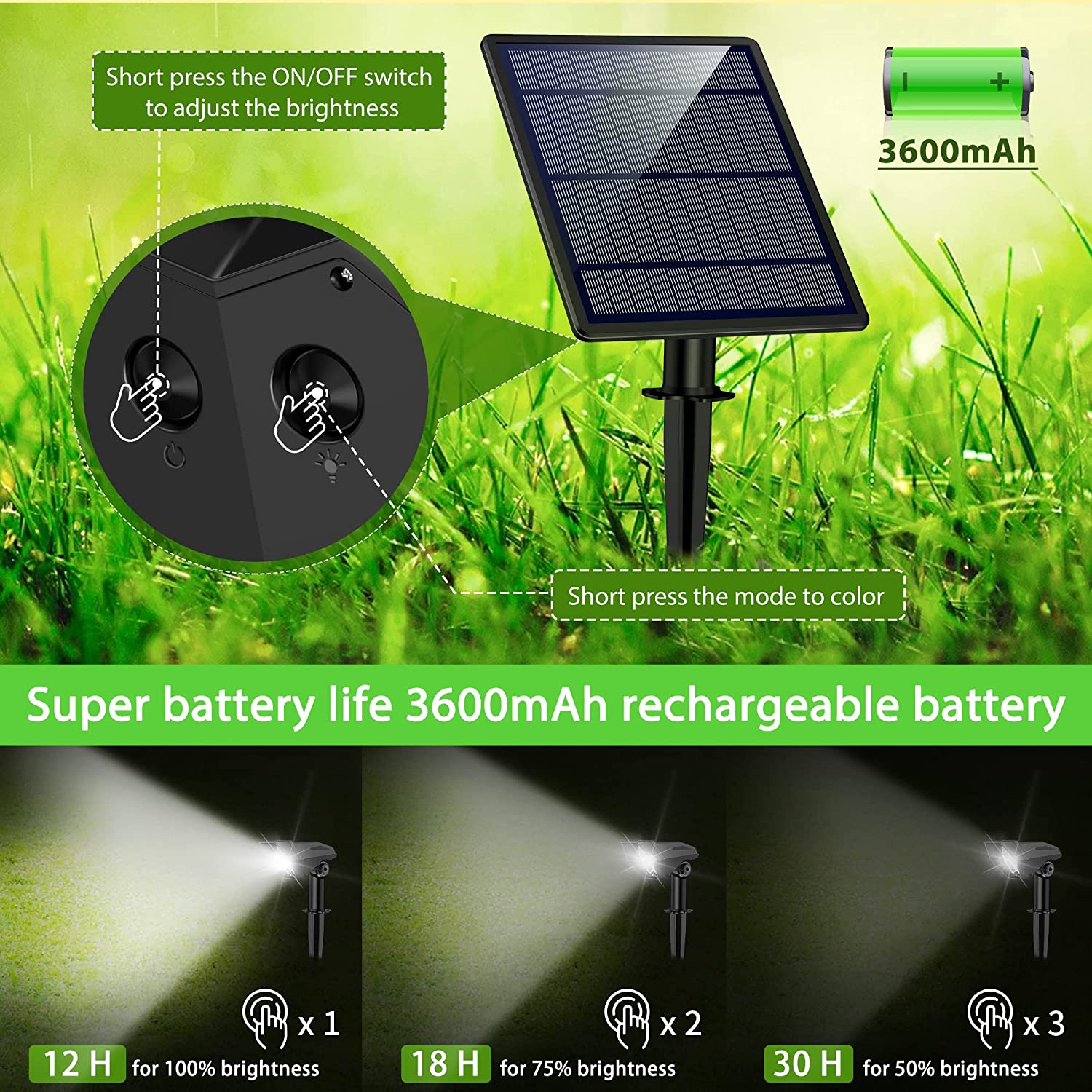 RGB 6 Color 10 LED Solar Lights IP 65 Waterproof Landscape Garden Light