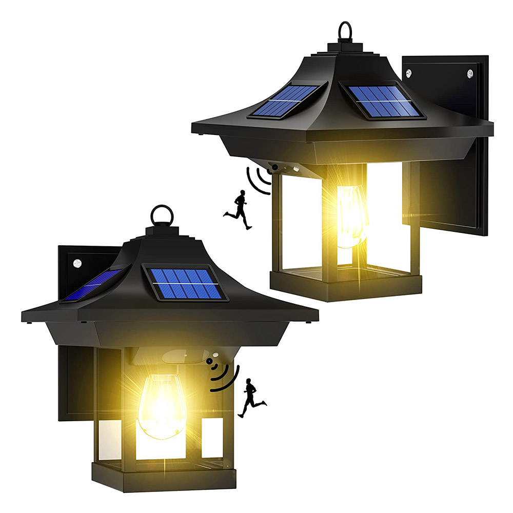 2 Pack Solar Wall Lantern Lights with Motion Sensor Outdoor Waterproof Sun Powered Porch Light