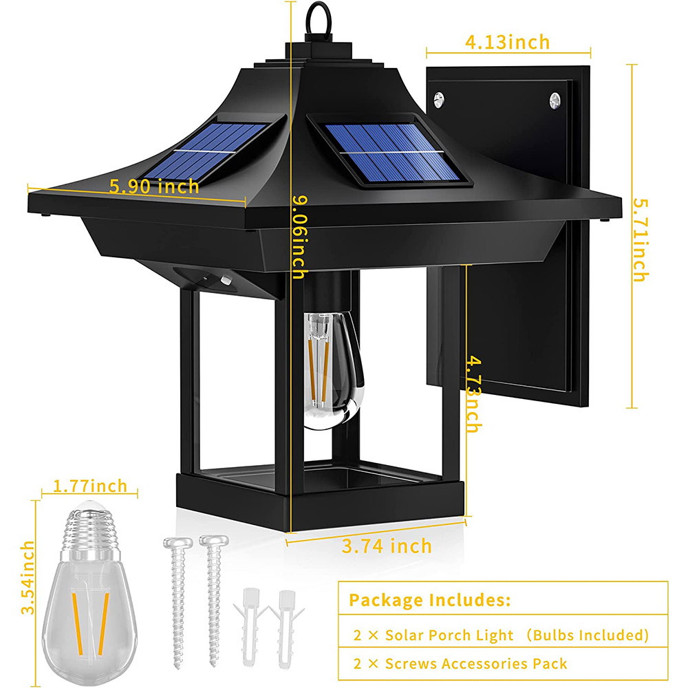 2 Pack Solar Wall Lantern Lights with Motion Sensor Outdoor Waterproof Sun Powered Porch Light