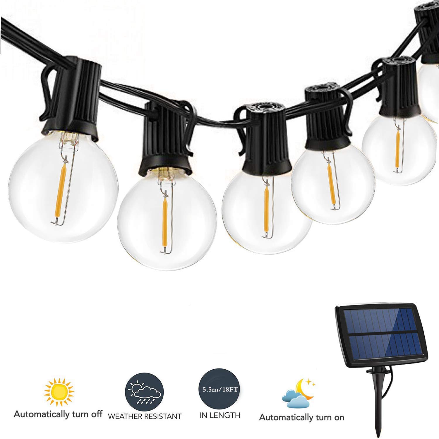 Weatherproof G40 Globe Hanging Lights Solar Bulbs Outdoor Patio String Light