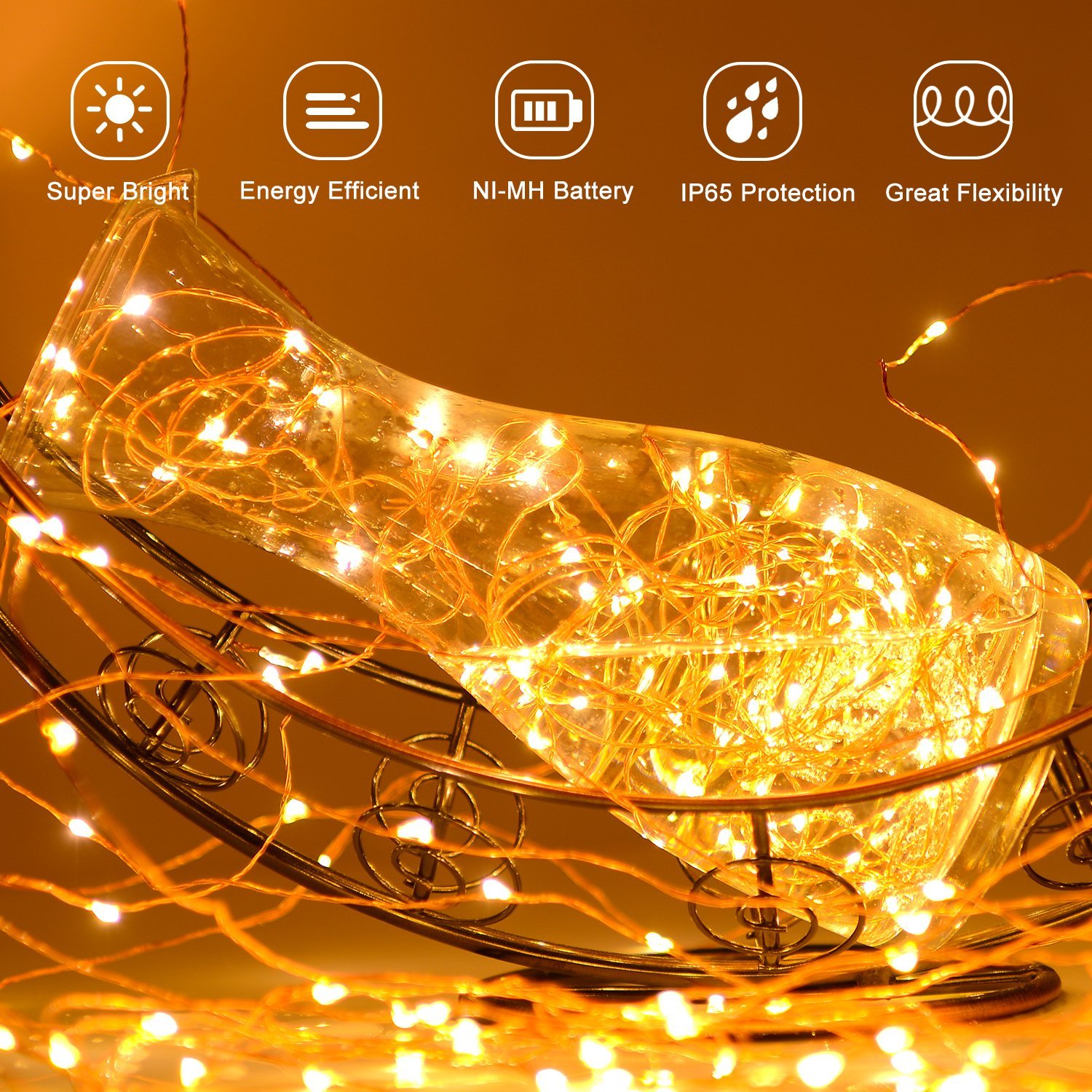 100 LED Copper Wire Waterproof 8 Modes Fairy Holiday Lighting Solar String Lights Outdoor