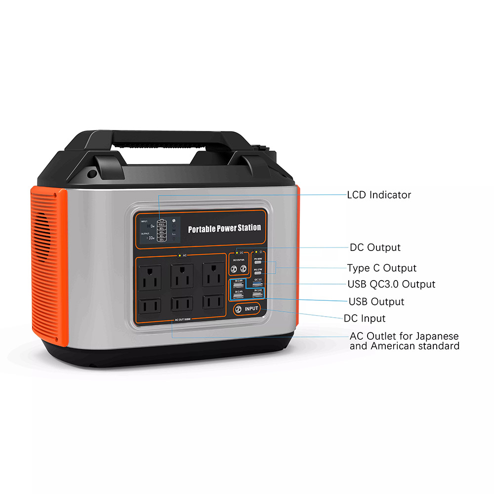 Outdoor Camping Hiking Generator Pure Sine Wave 486wh 500W Portable Battery Backup Power Supply