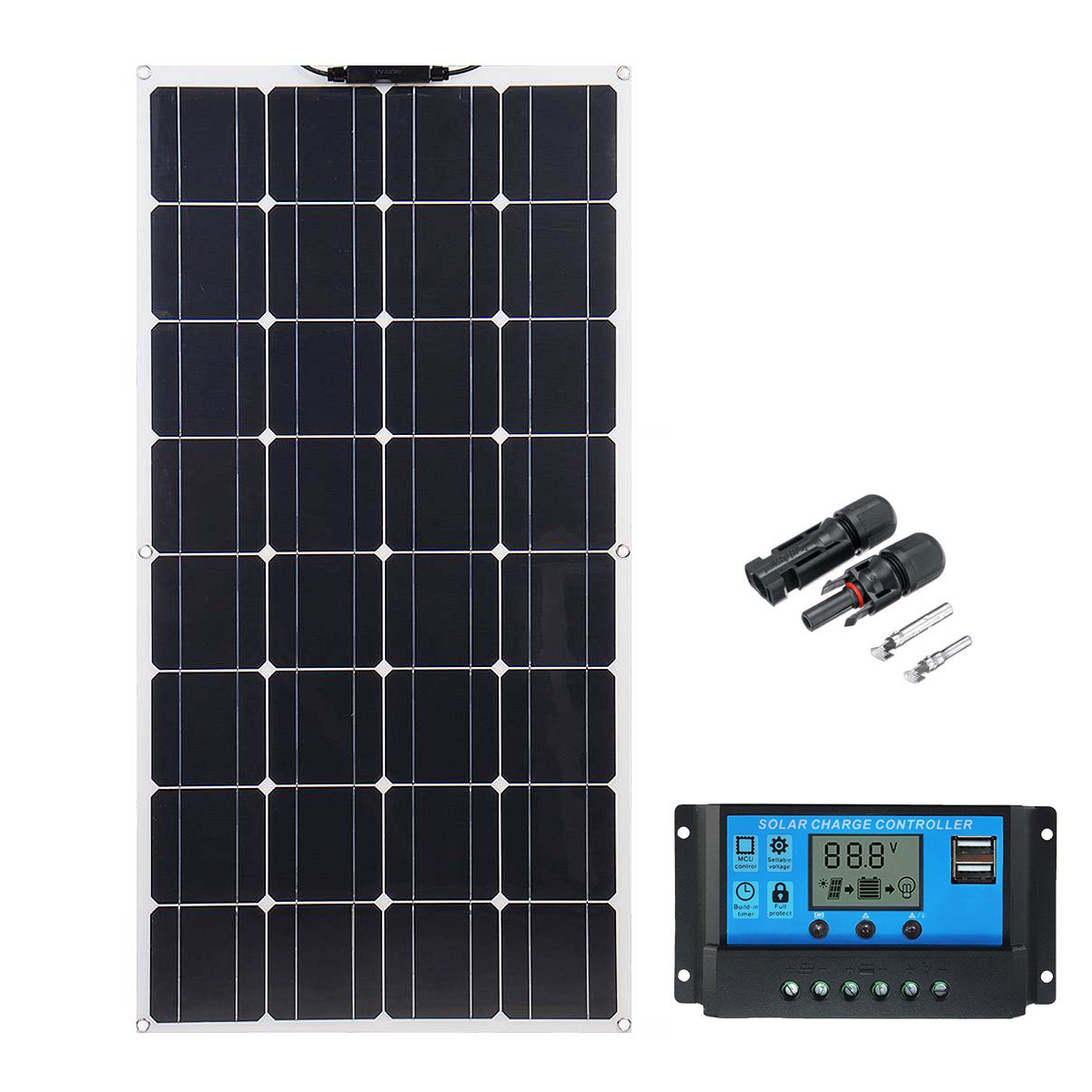 Waterproof Solar Panel Battery Charger 100W 12V Mono-crystalline Solar Power Bundle Kit with Charge Controller