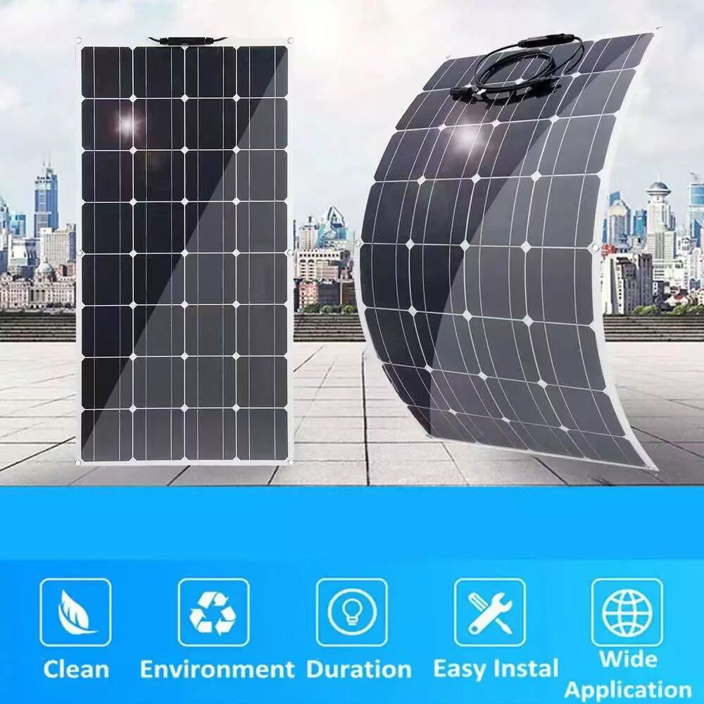 200W 12V Mono-crystalline Solar Panel Flexible System kit Photovoltaic Module Cell with Controller PV Connector for Home RV Caravan Boat Battery