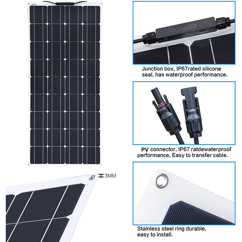 200W 12V Mono-crystalline Solar Panel Flexible System kit Photovoltaic Module Cell with Controller PV Connector for Home RV Caravan Boat Battery