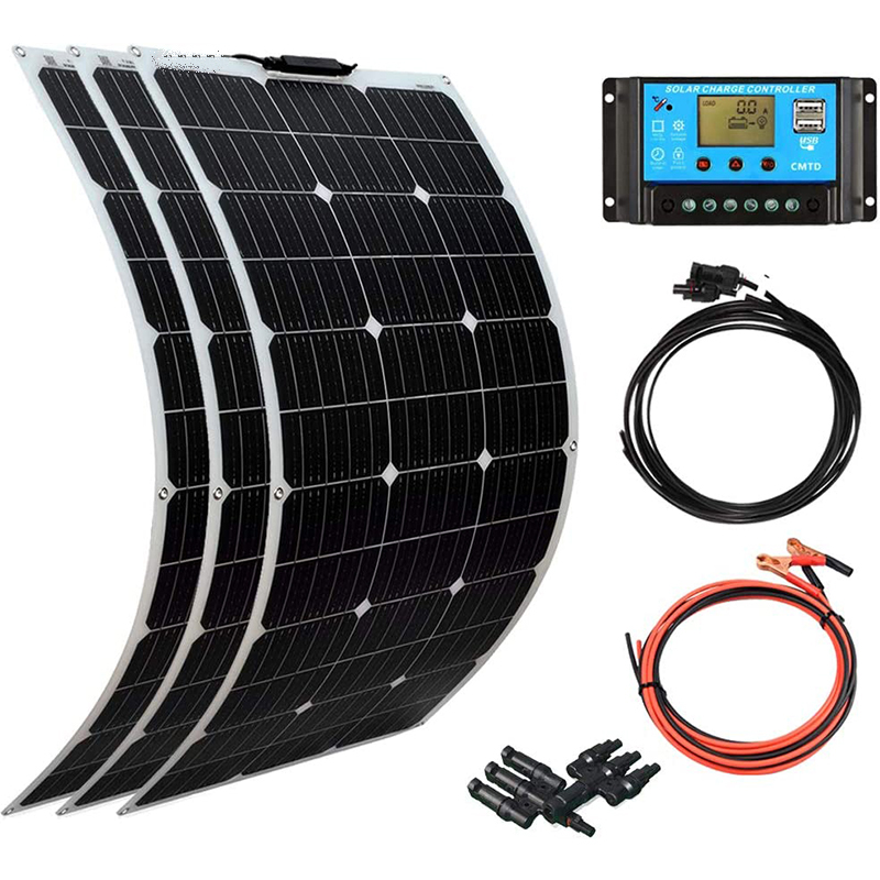  Solar Panel 100W 12V Monocrystalline Flexible 300W System Kit Hightweight Solar Battery Charger pv Connector for RV Boat Cabin Tent Car
